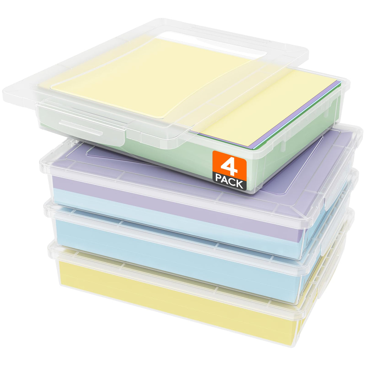 Lifewit four-pack paper organizer with latching lids, front view for quick access