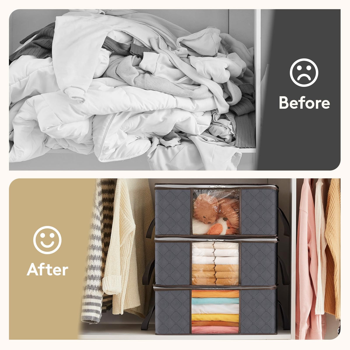 Lifewit gray fabric storage bag complements any bedroom decor