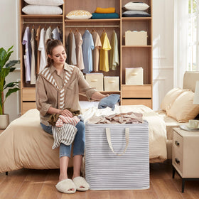 Lifewit grey fabric laundry basket set ready for daily use.