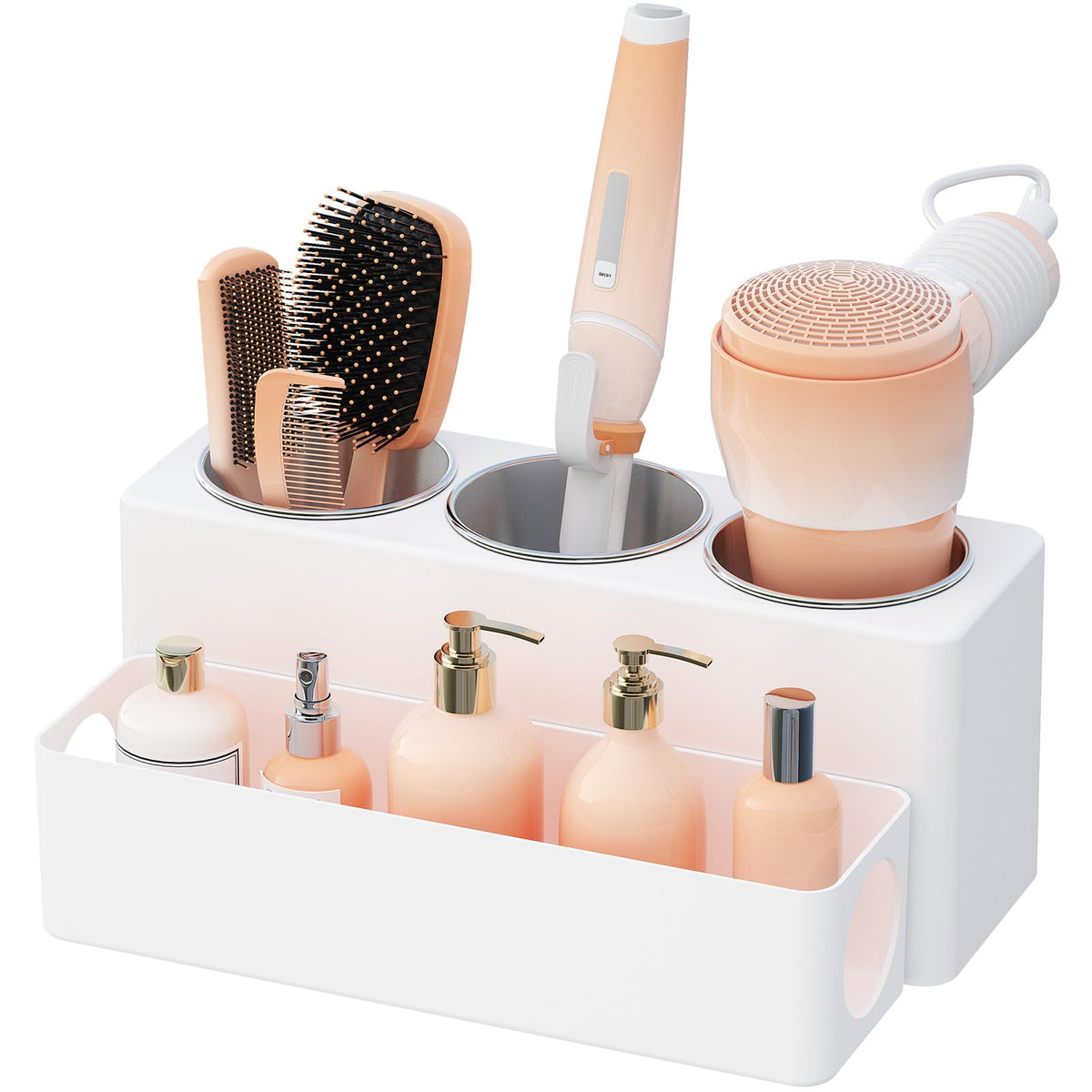 Lifewit hair tool organizer countertop full setup keeps dryer and tools neatly arranged.