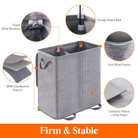 Lifewit hamper with two compartments and removable bags in gray for organized laundry.