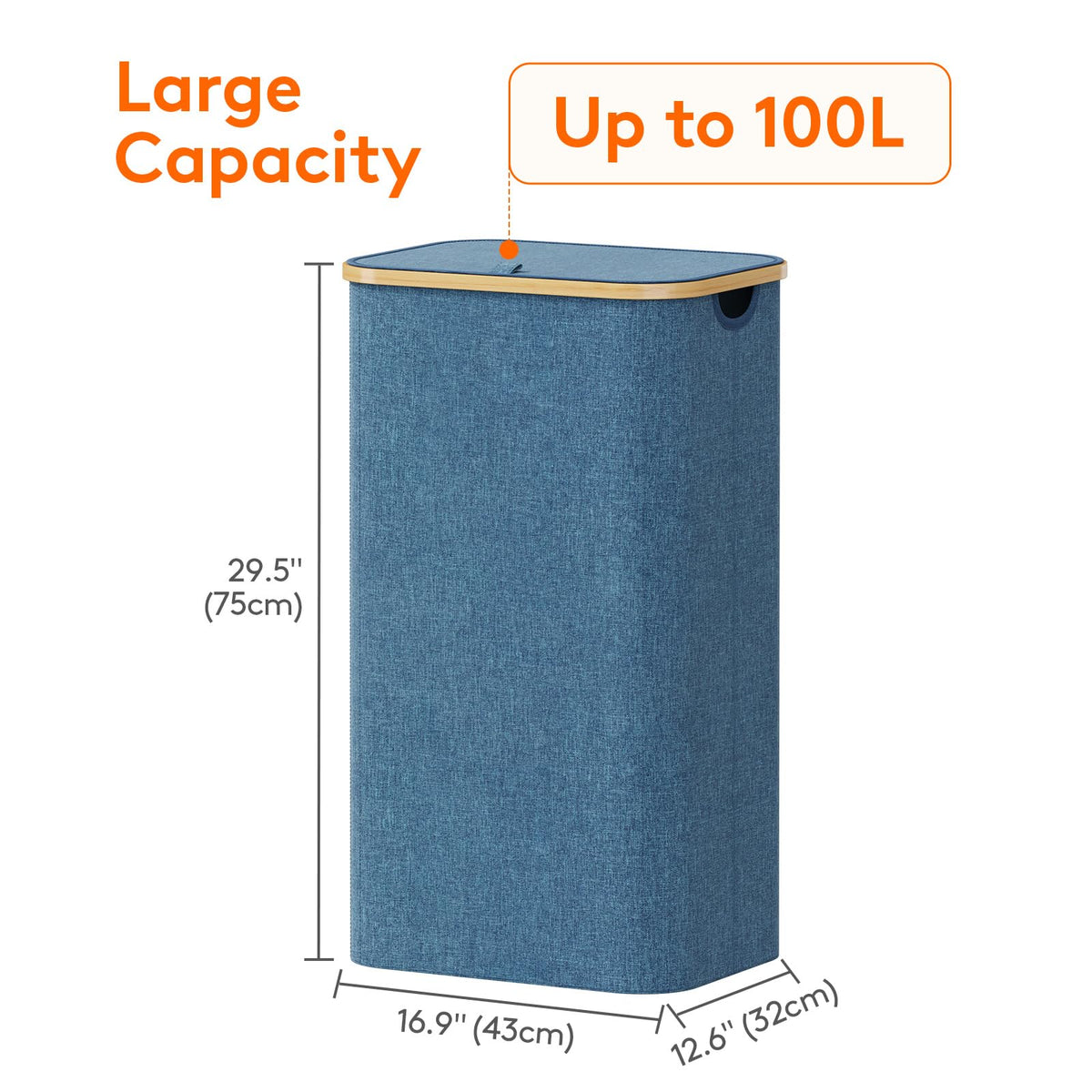 Lifewit large 100L capacity fits 2–2.5 loads for efficient laundry days