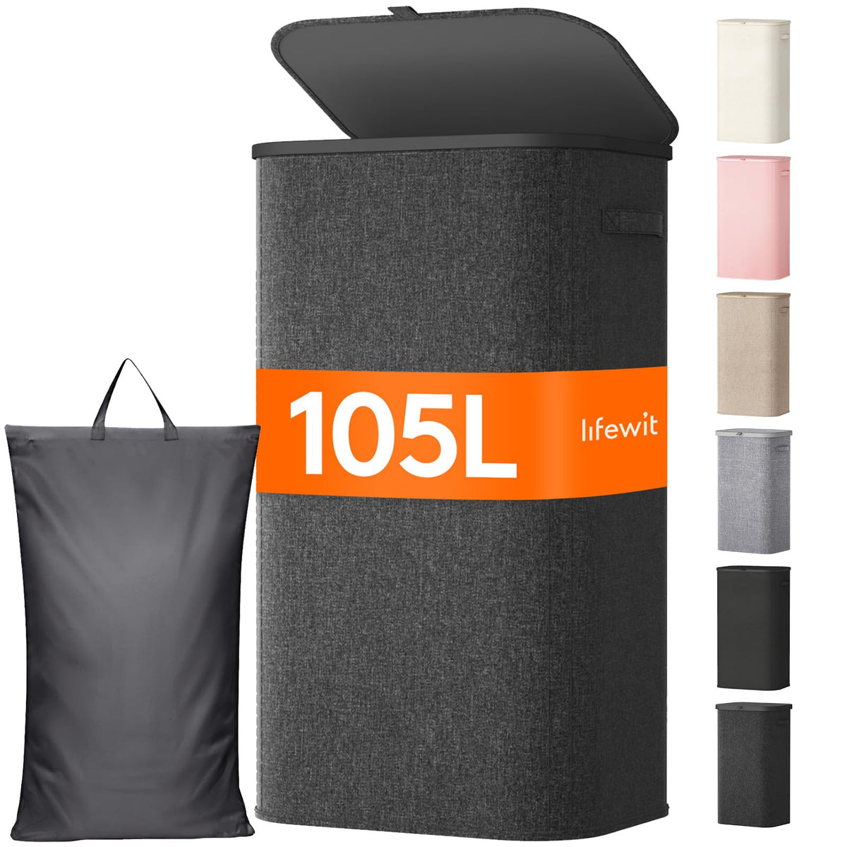 Lifewit 105L laundry basket lid keeps odors contained and areas tidy.