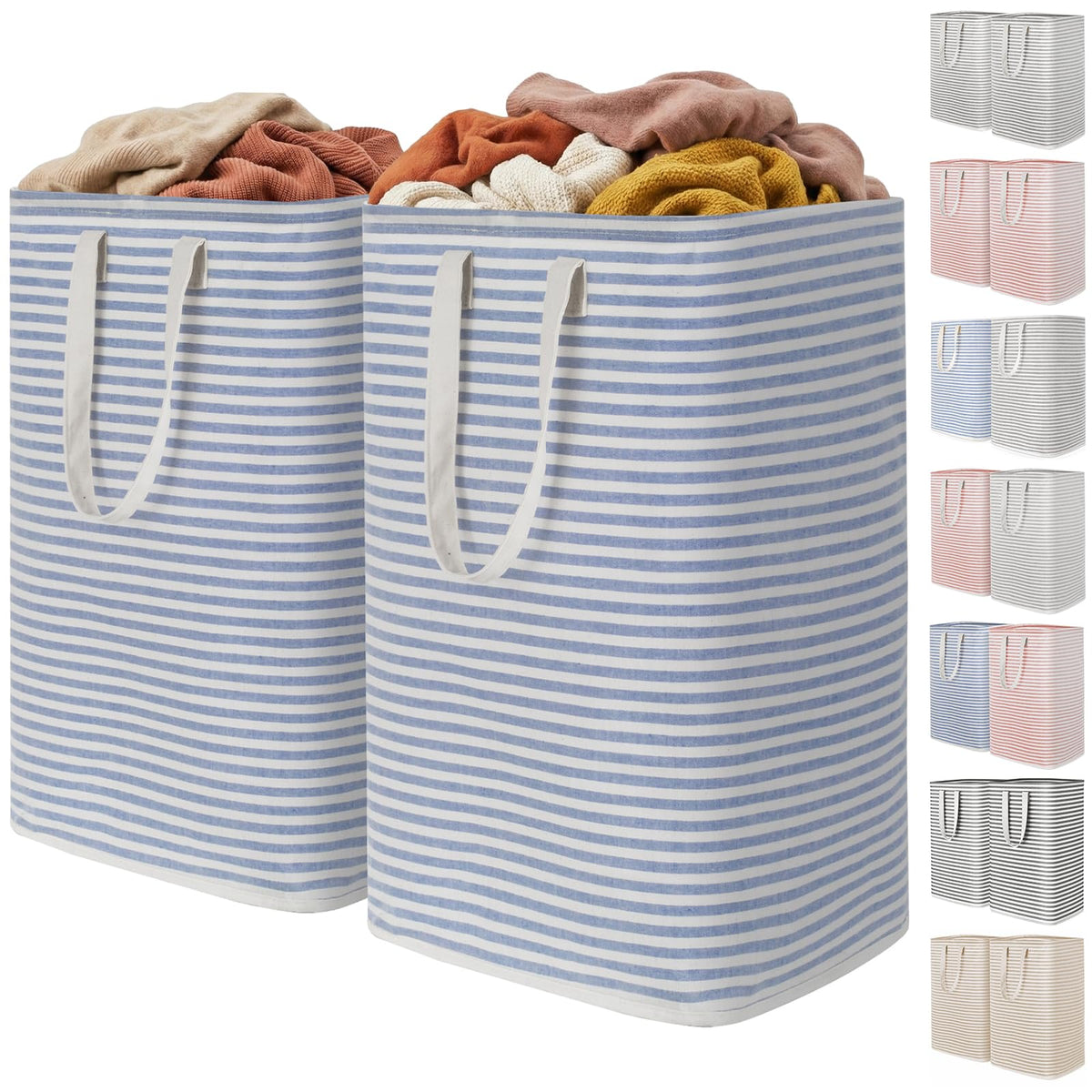 Lifewit 80L laundry basket standing upright with reinforced handles for easy transport.