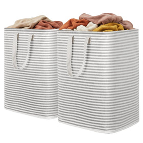 Lifewit 2-pack 90L laundry baskets standing upright for easy sorting.