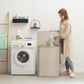 Lifewit laundry basket with bamboo handles for easy room-to-room transport
