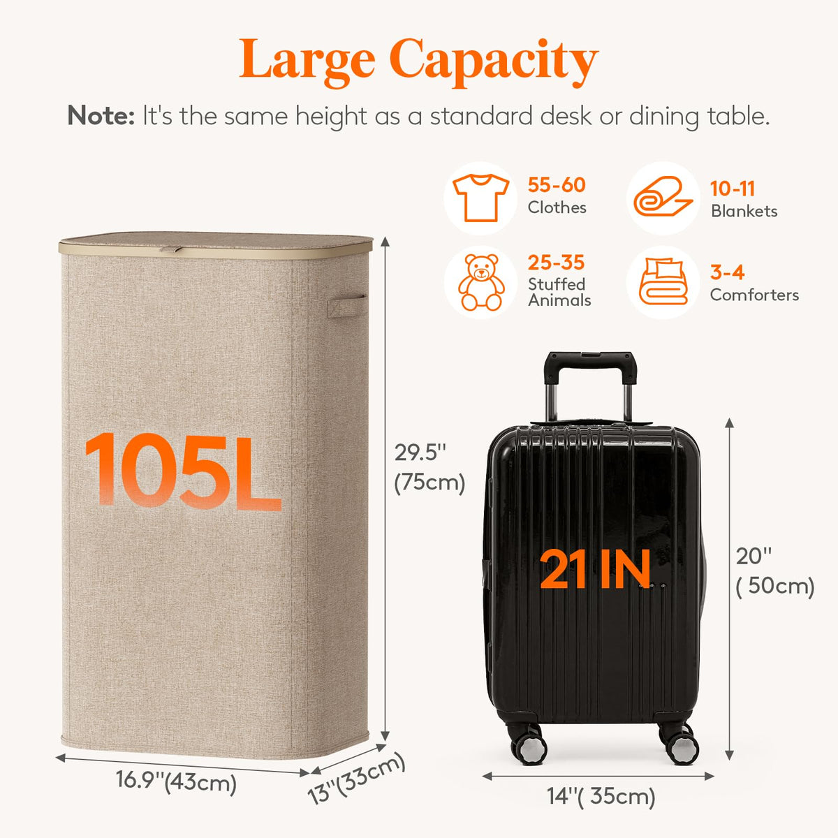 Lifewit foldable laundry basket with tall design saves space when stored.