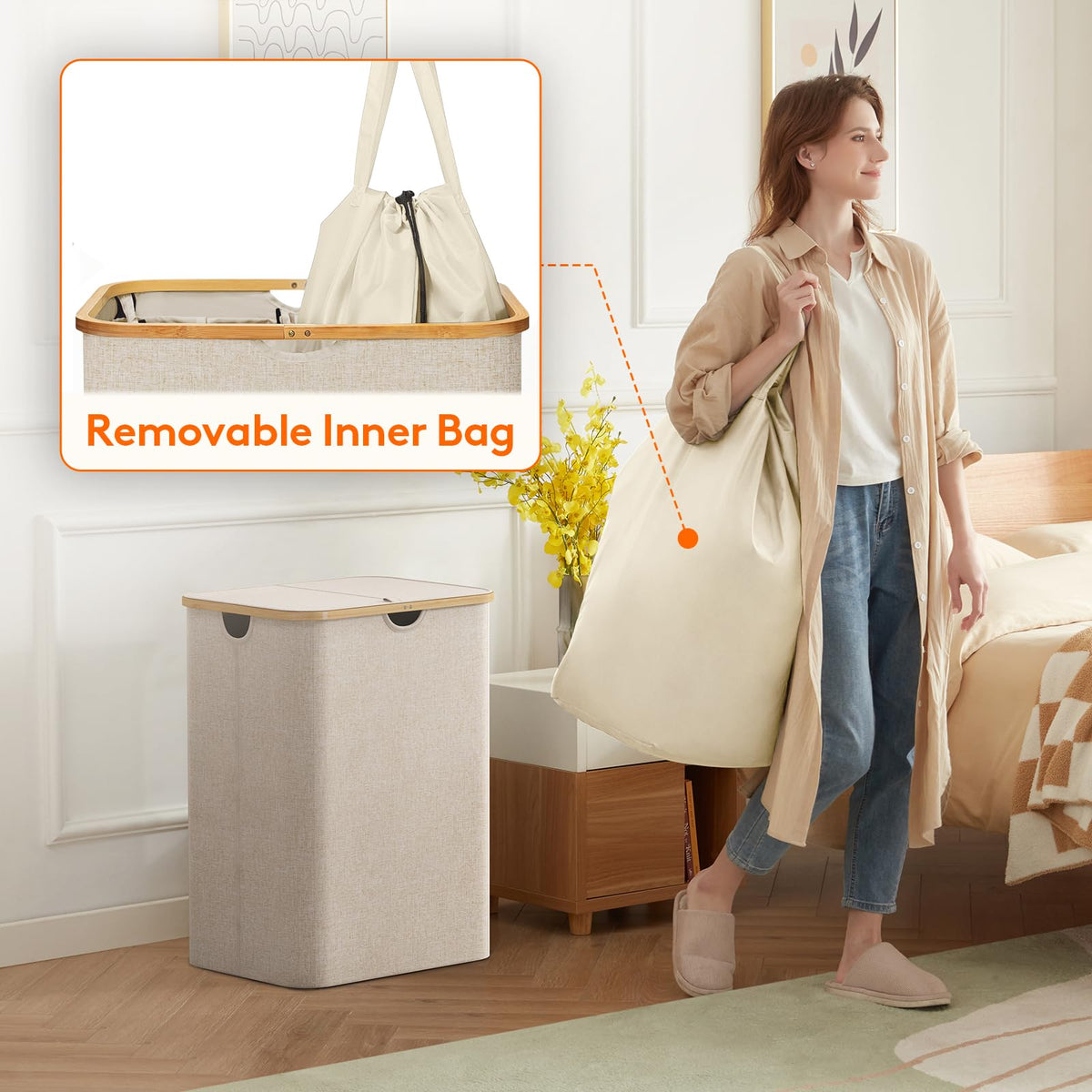Lifewit 150L basket with removable inner bags for sorting laundry