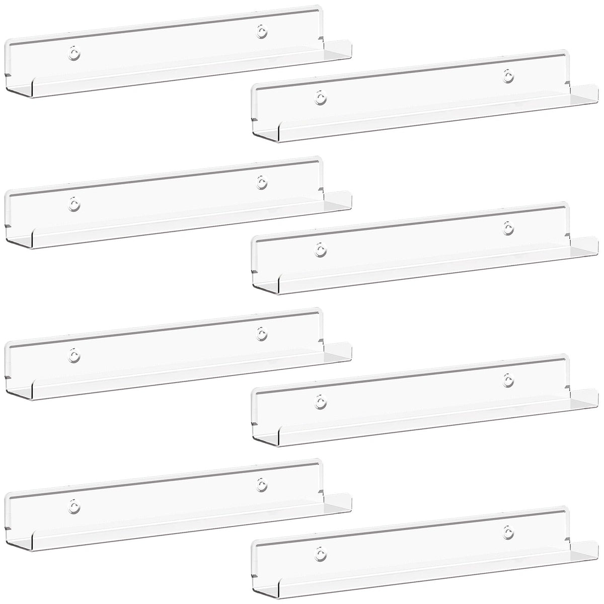 Lifewit narrow floating shelves display vinyl records on clear acrylic for organized viewing.