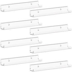 Lifewit narrow floating shelves display vinyl records on clear acrylic for organized viewing.