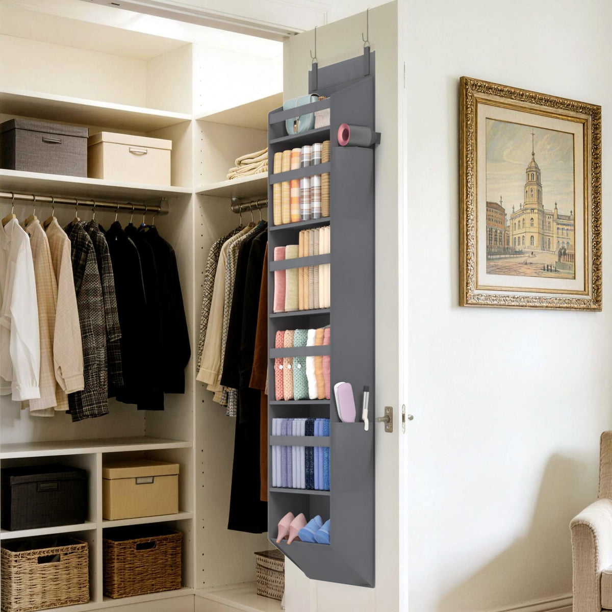 Lifewit nursery storage for diapers, skincare, and baby essentials behind the door.