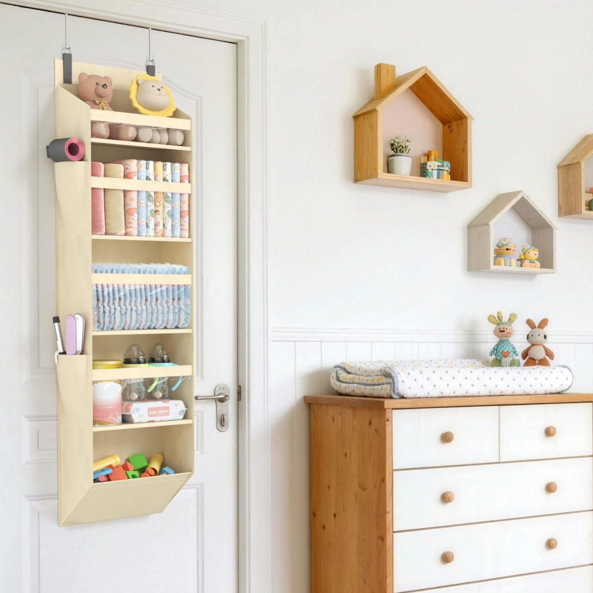 Lifewit bathroom-organization behind door stores toiletries neatly.