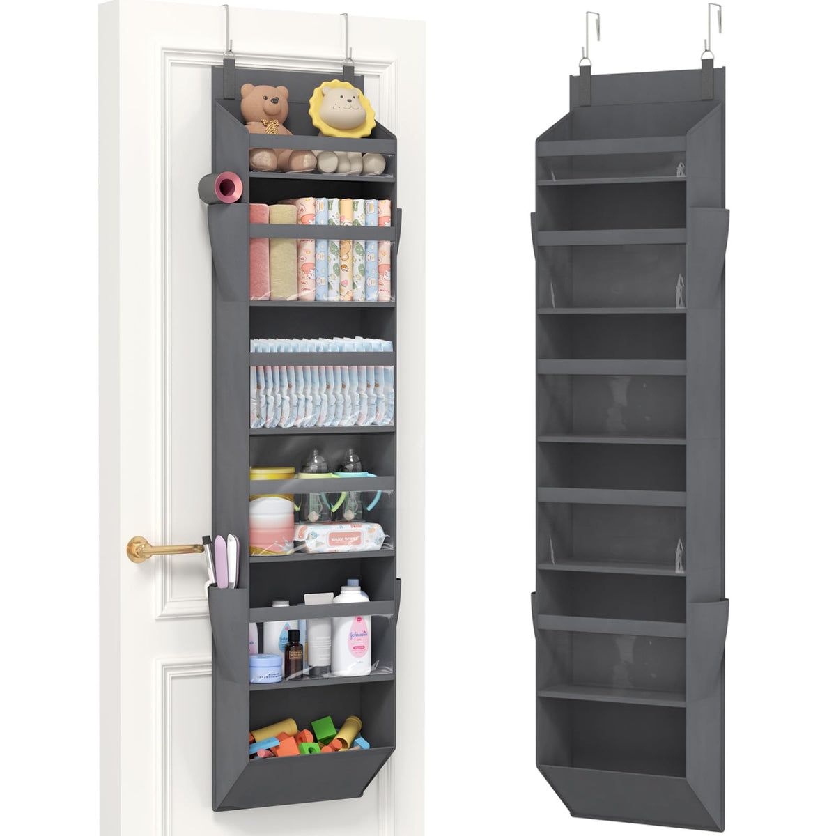 Lifewit over-the-door organizer front view with six clear pockets for quick access.