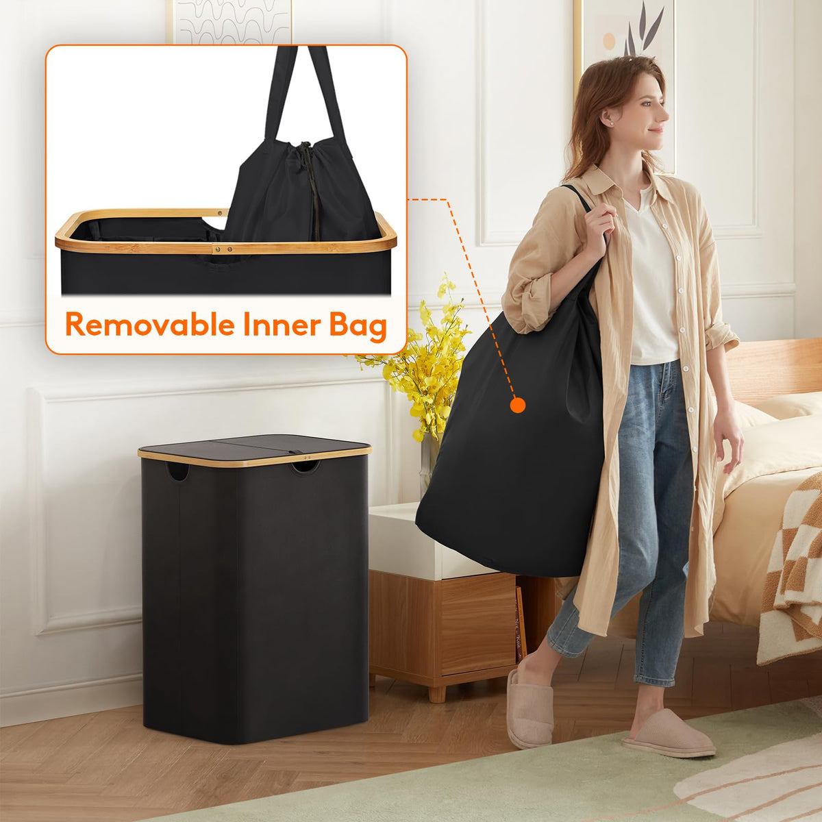 Removable inner bags in Lifewit laundry bin for sorting and washing.