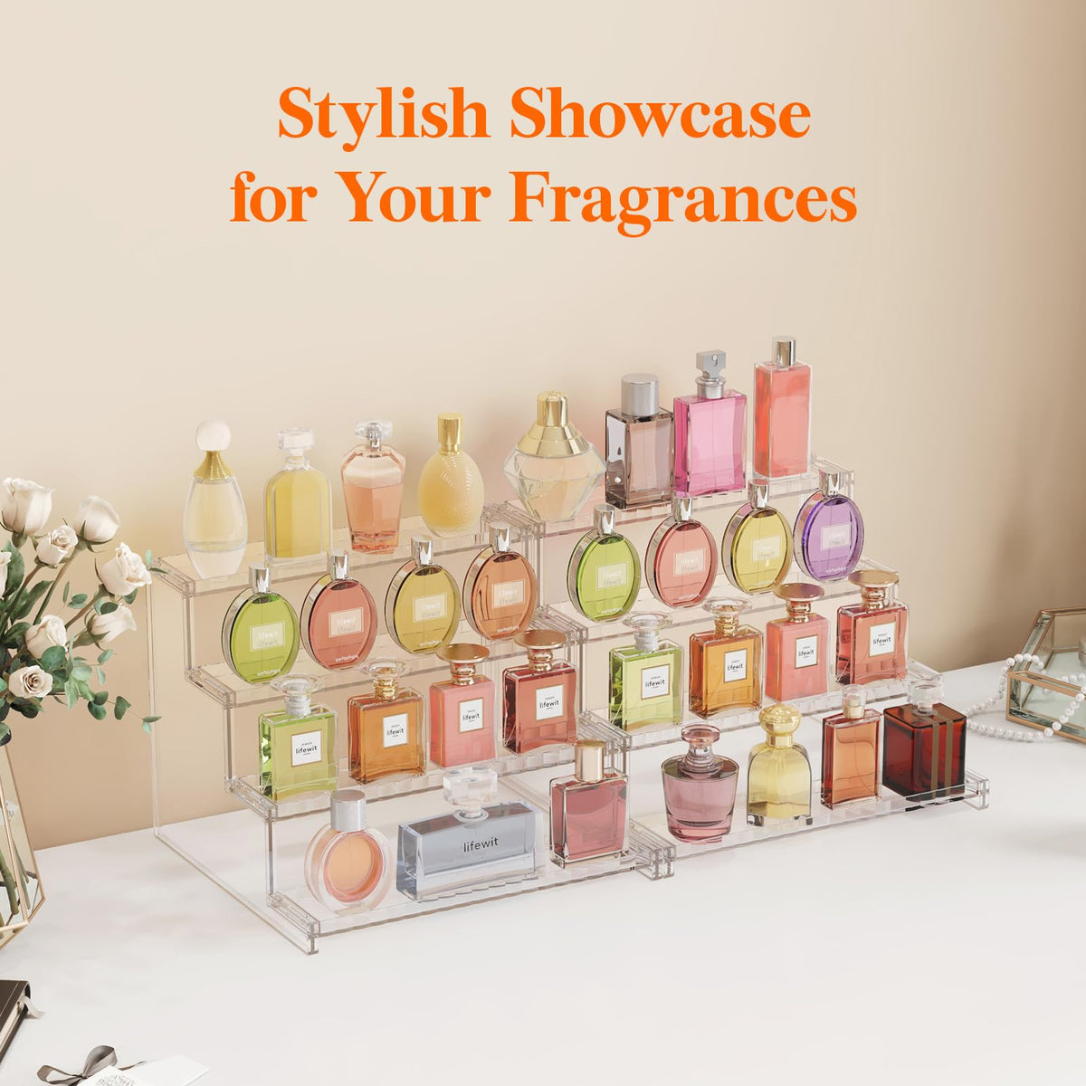 Lifewit four-tier vanity shelf organizes cosmetics and perfumes efficiently