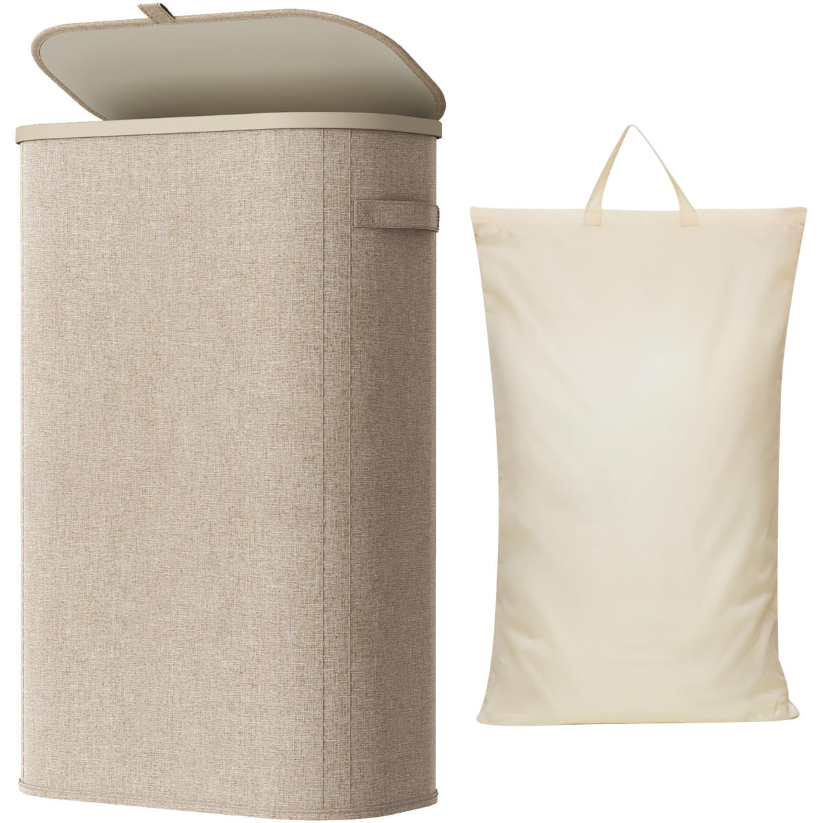 Lifewit Slim Laundry Basket with Lid shows a compact lid for odor control in tight spaces.