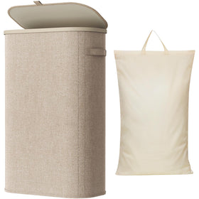 Lifewit Slim Laundry Basket with Lid shows a compact lid for odor control in tight spaces.