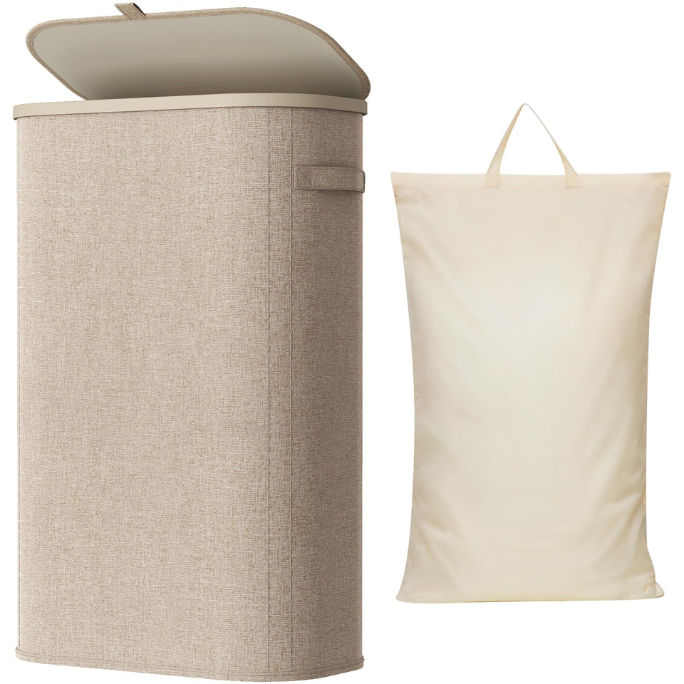 Lifewit Slim Laundry Basket with Lid shows a compact lid for odor control in tight spaces.
