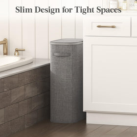 Lifewit slim laundry basket with narrow profile fits tight closets.