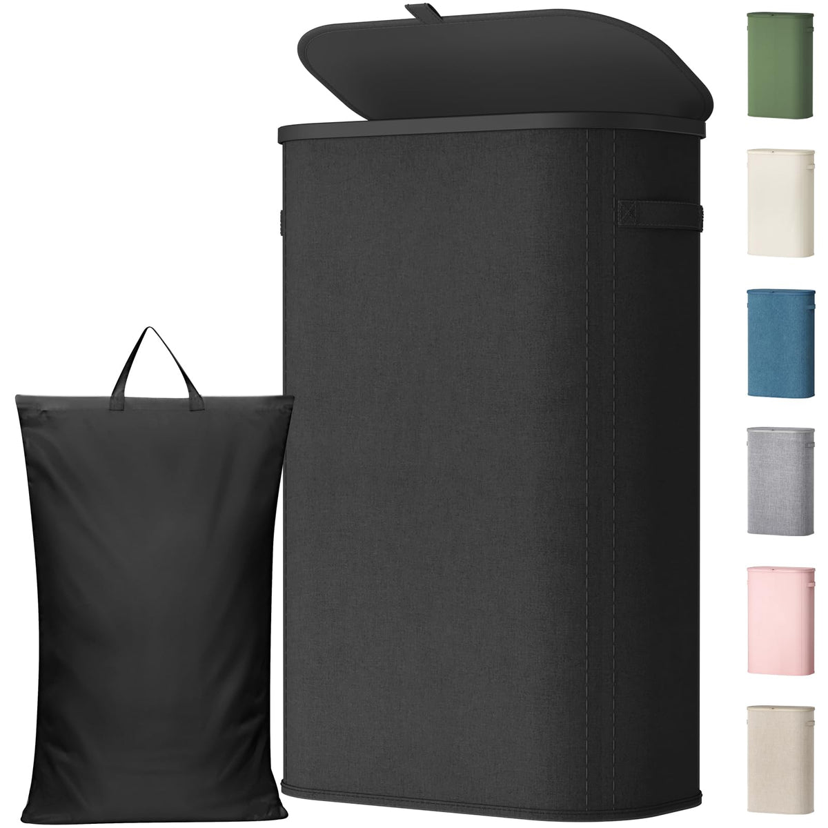 Lifewit slim laundry basket with lid, front view, space-saving design for tight spaces.