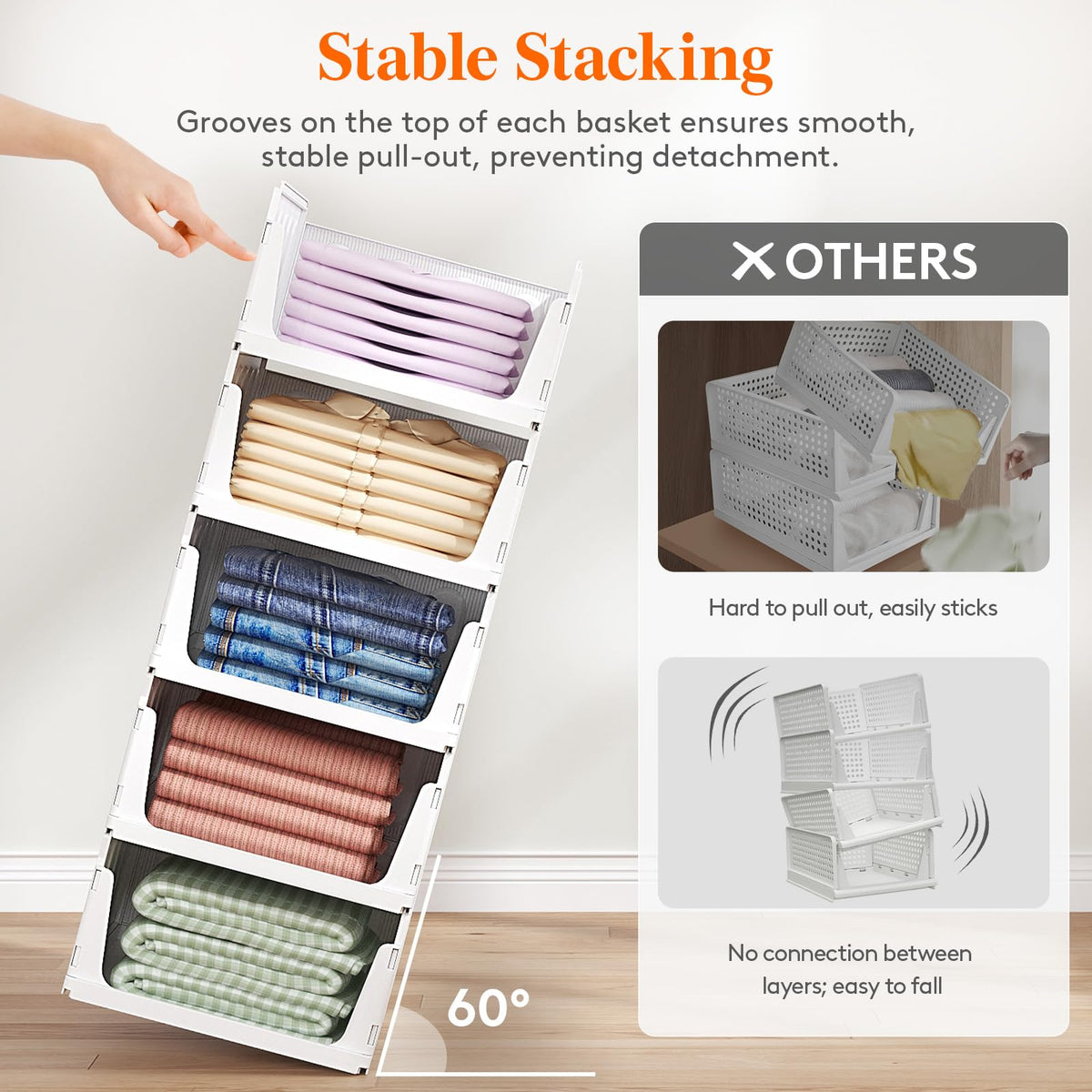 Lifewit stackable closet bins shown with stable top grooves