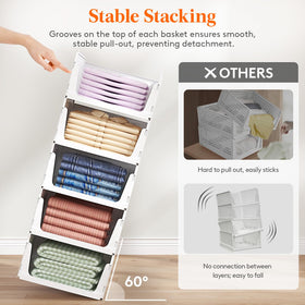Lifewit stackable closet bins shown with stable top grooves