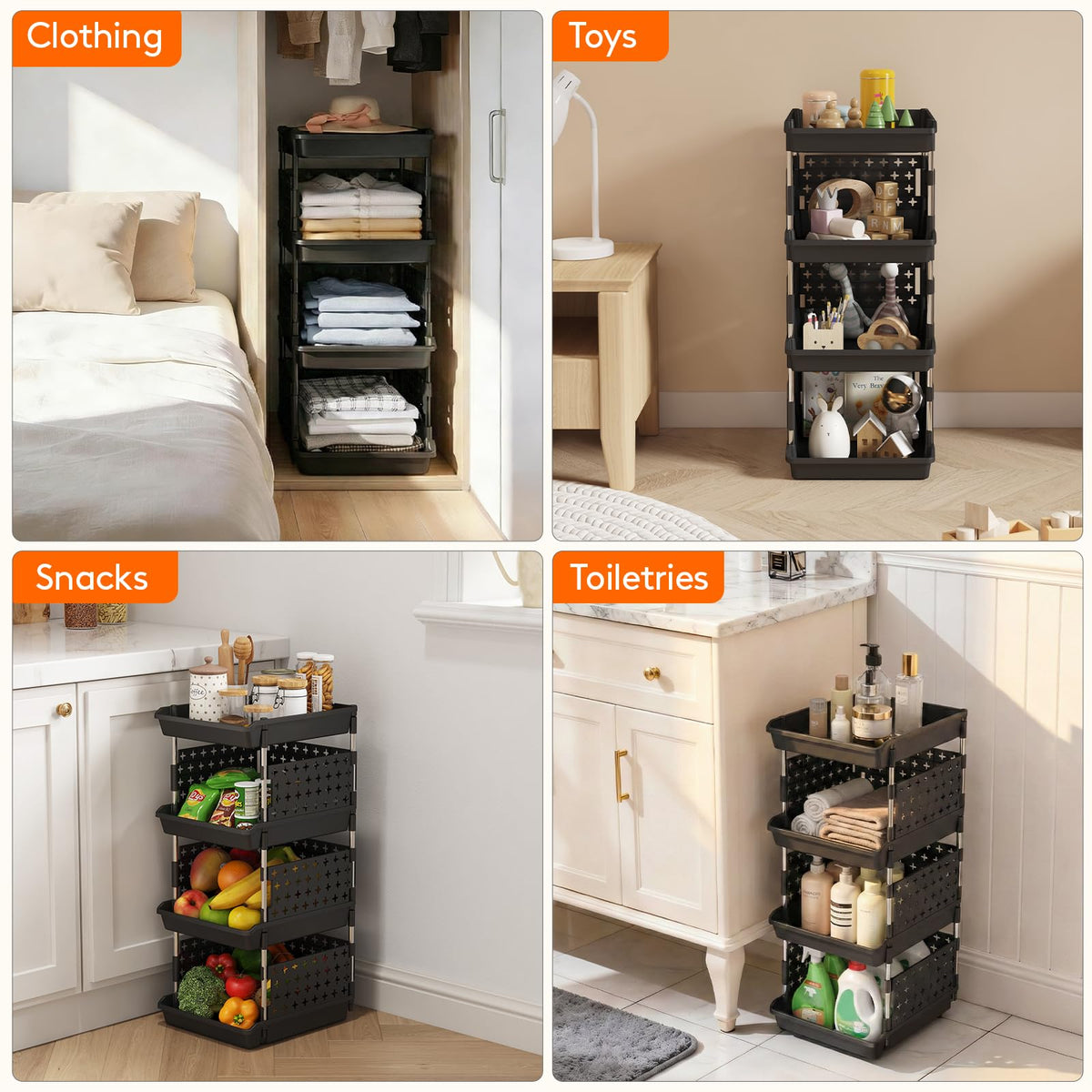 Lifewit stackable baskets side view maximizing vertical storage