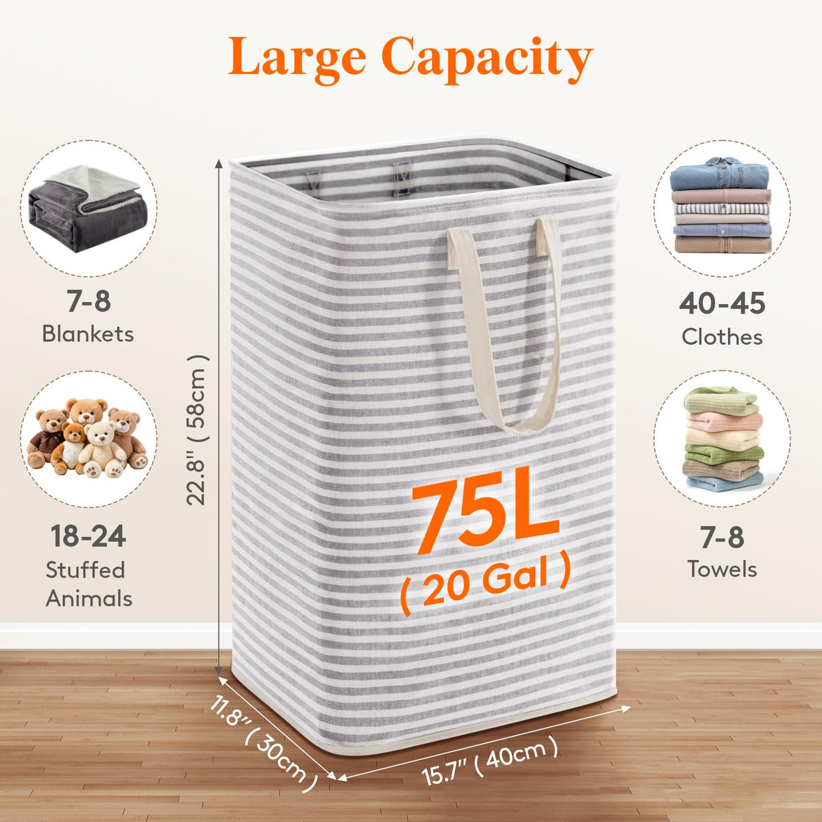 Lifewit tall laundry basket with sturdy handles for easy carrying.