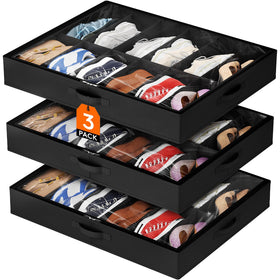 Lifewit under-bed shoe storage 3-pack front view keeps 12 shoes neatly organized