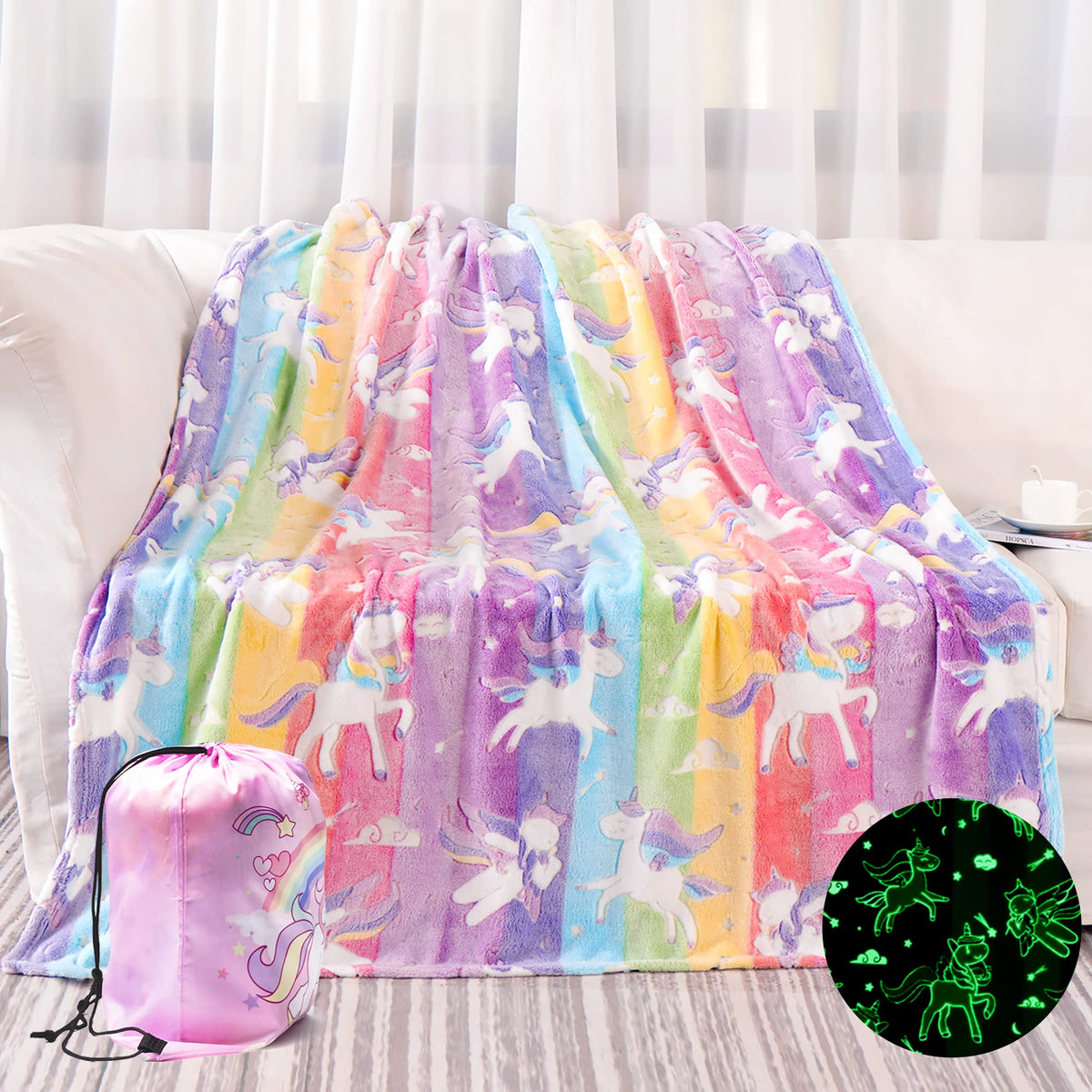 LIFEYJ glow-in-dark unicorn blanket glows at night for magical comfort.