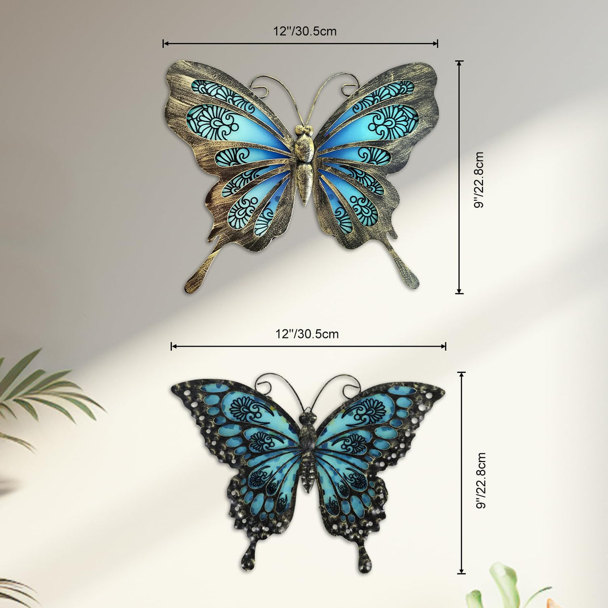 LIFFY butterfly wall art on a fence adds outdoor charm.