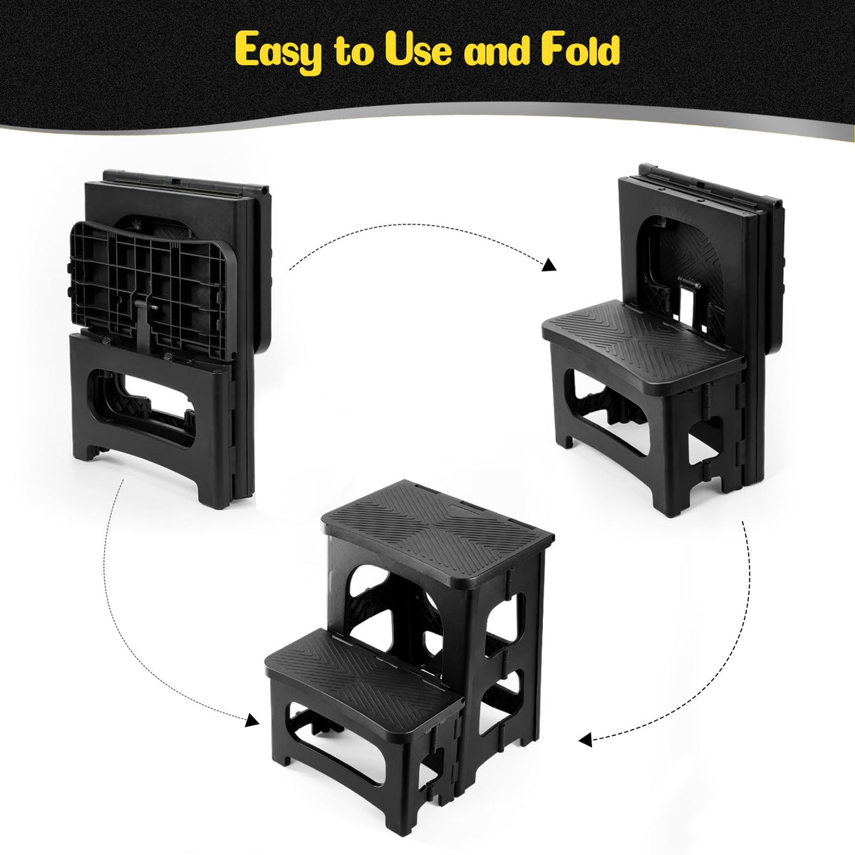 Ligebul two-step stool foldable non-slip-texture highlights safe stepping surface.