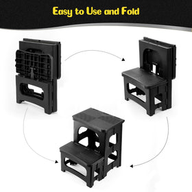 Ligebul two-step stool foldable non-slip-texture highlights safe stepping surface.