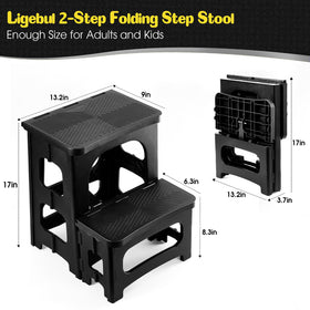 Ligebul two-step stool foldable side view shows slim profile for easy transport.