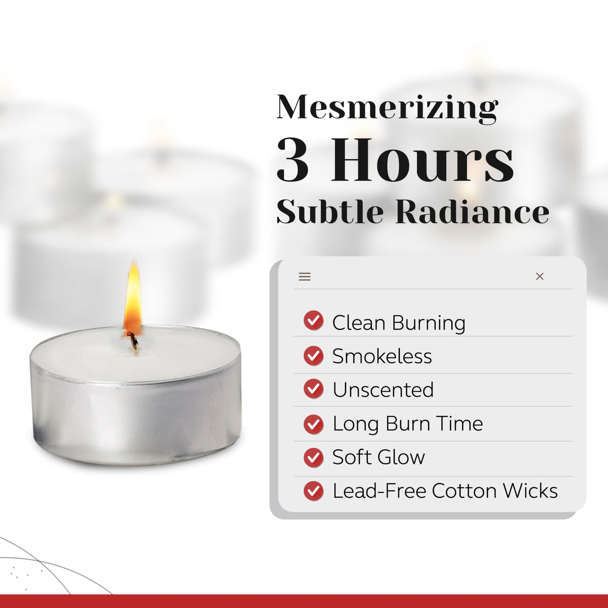 Tealights in votive holders offer elegant, warm lighting from Light In The Dark.