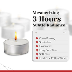 Tealights in votive holders offer elegant, warm lighting from Light In The Dark.
