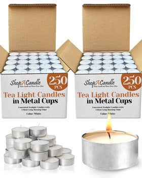 Light In The Dark tealight candles in metal cups provide stable, clean-burning ambiance.
