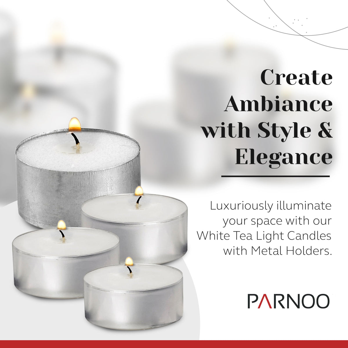 Unscented white tealights burn cleanly for warm mood lighting at events.