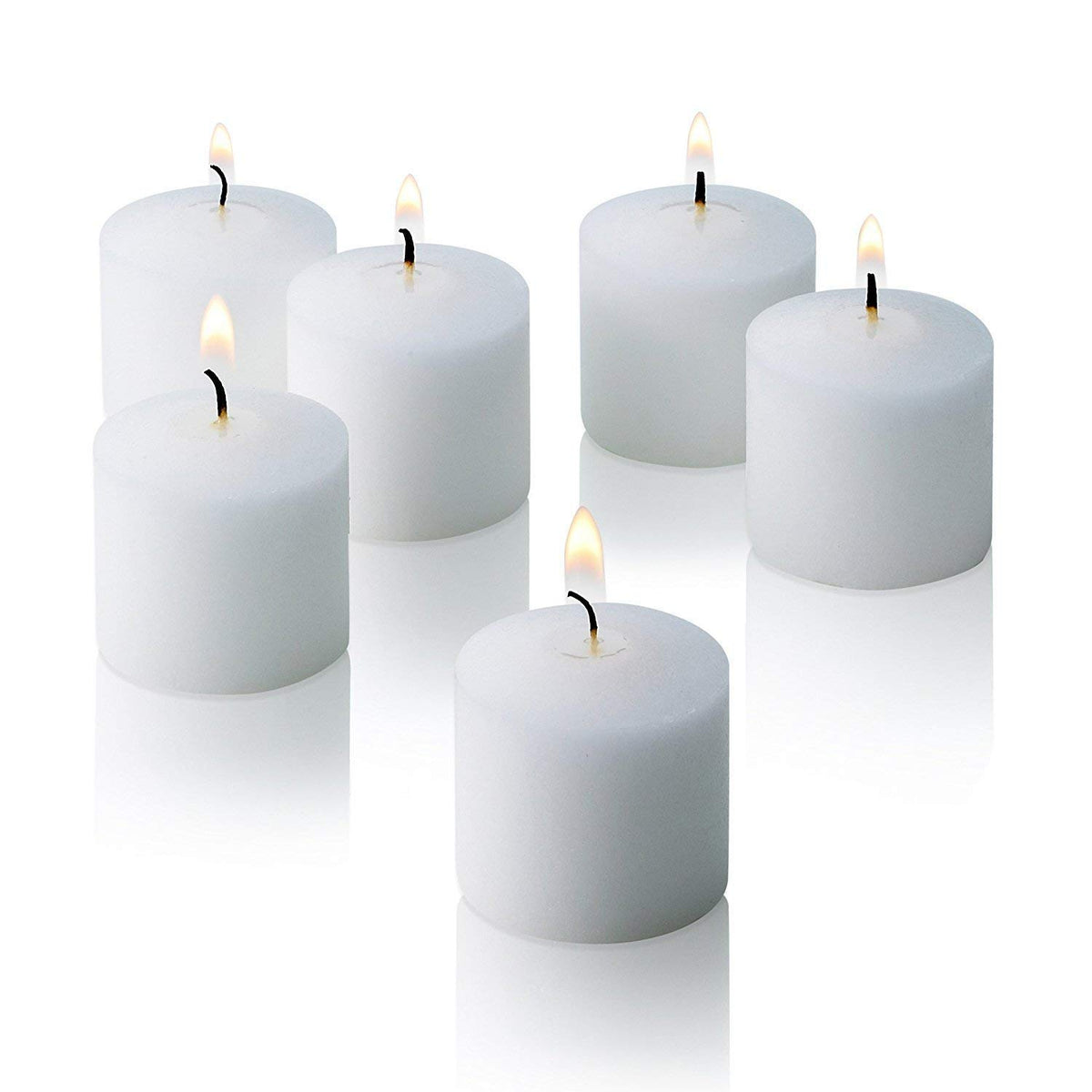 Light In The Dark white votive candles in a box, ideal for bulk event decor.