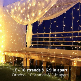 Lighting EVER 306 LED curtain lights cover a 10x10 ft area for wide decorative displays.