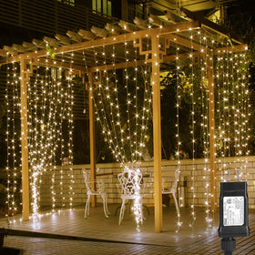 Lighting EVER 594 LED curtain lights installed as a stylish wall backdrop