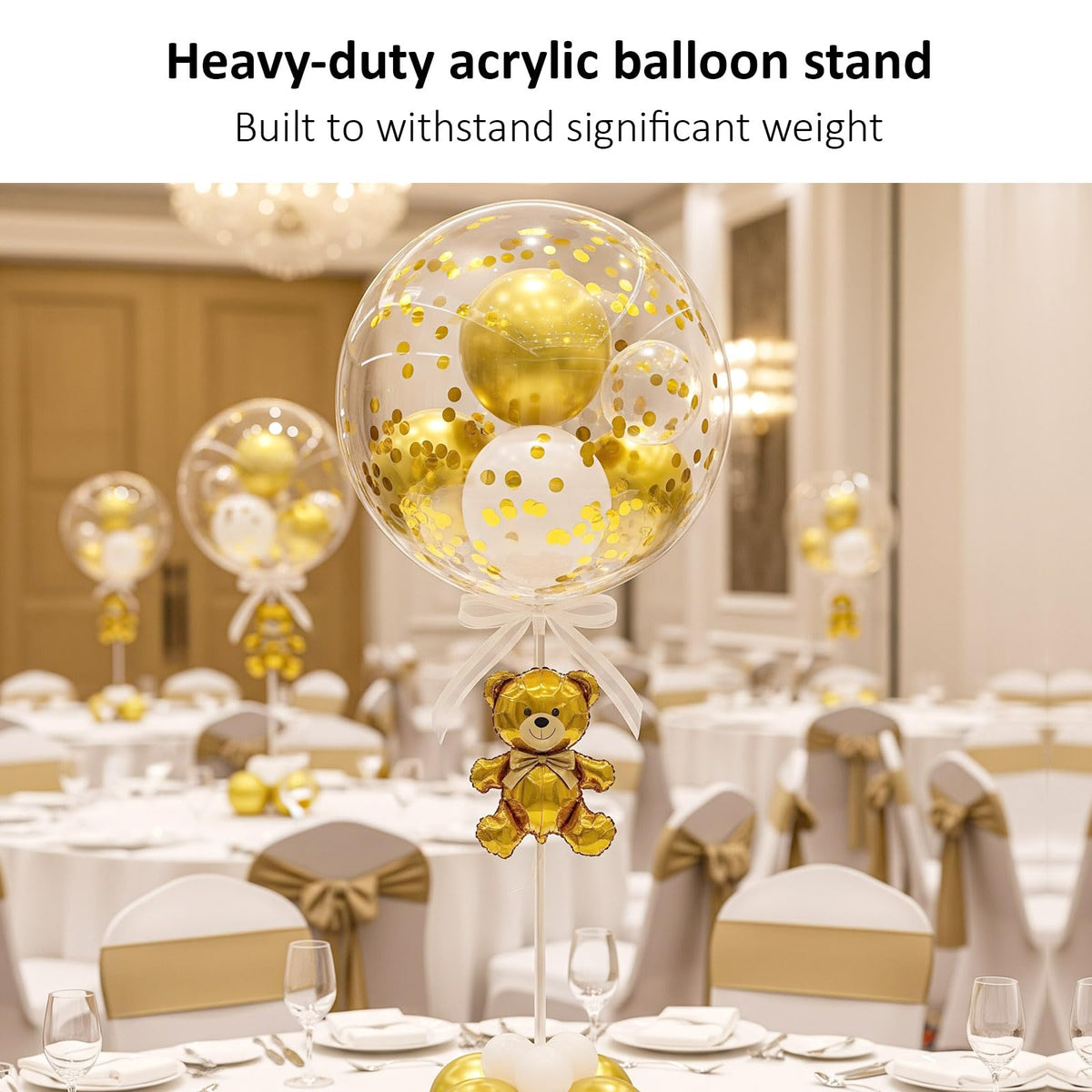 Lightsfever centerpiece balloon stand setup enhances table decor.