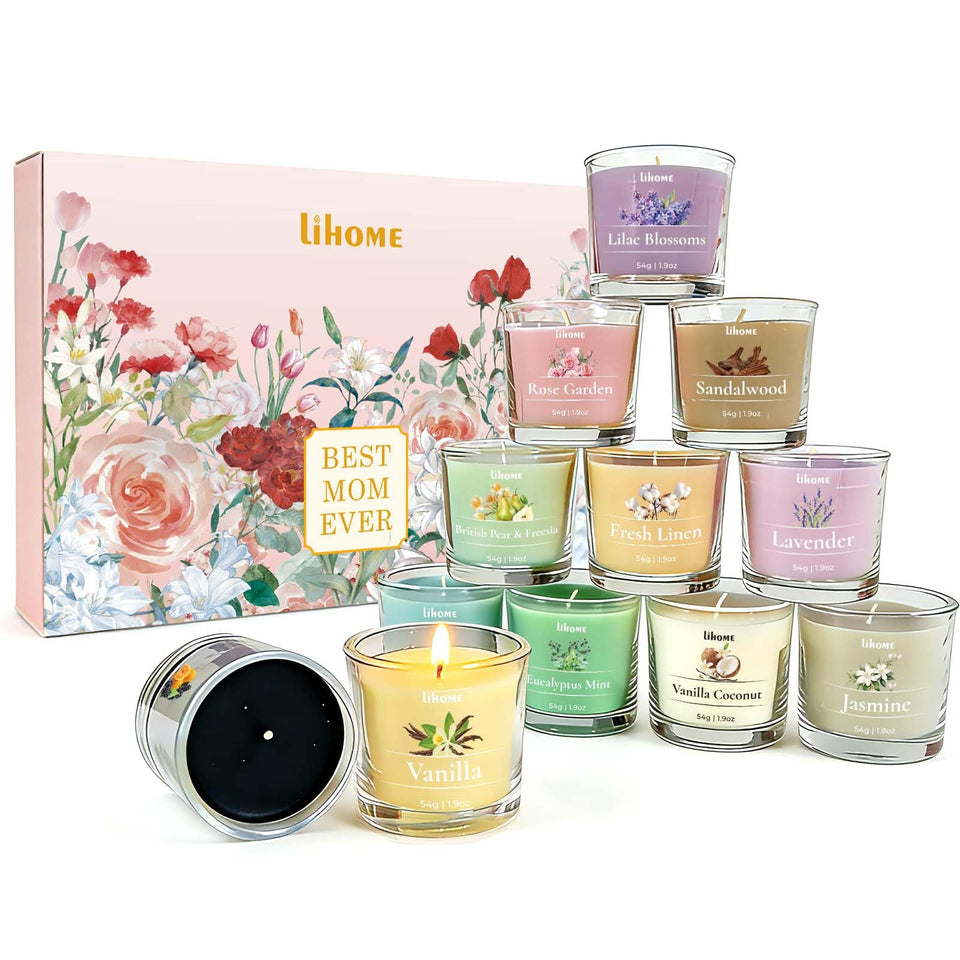 Lihome Mothers Day candle set with 12 fragrances, a thoughtful gift for Mom.