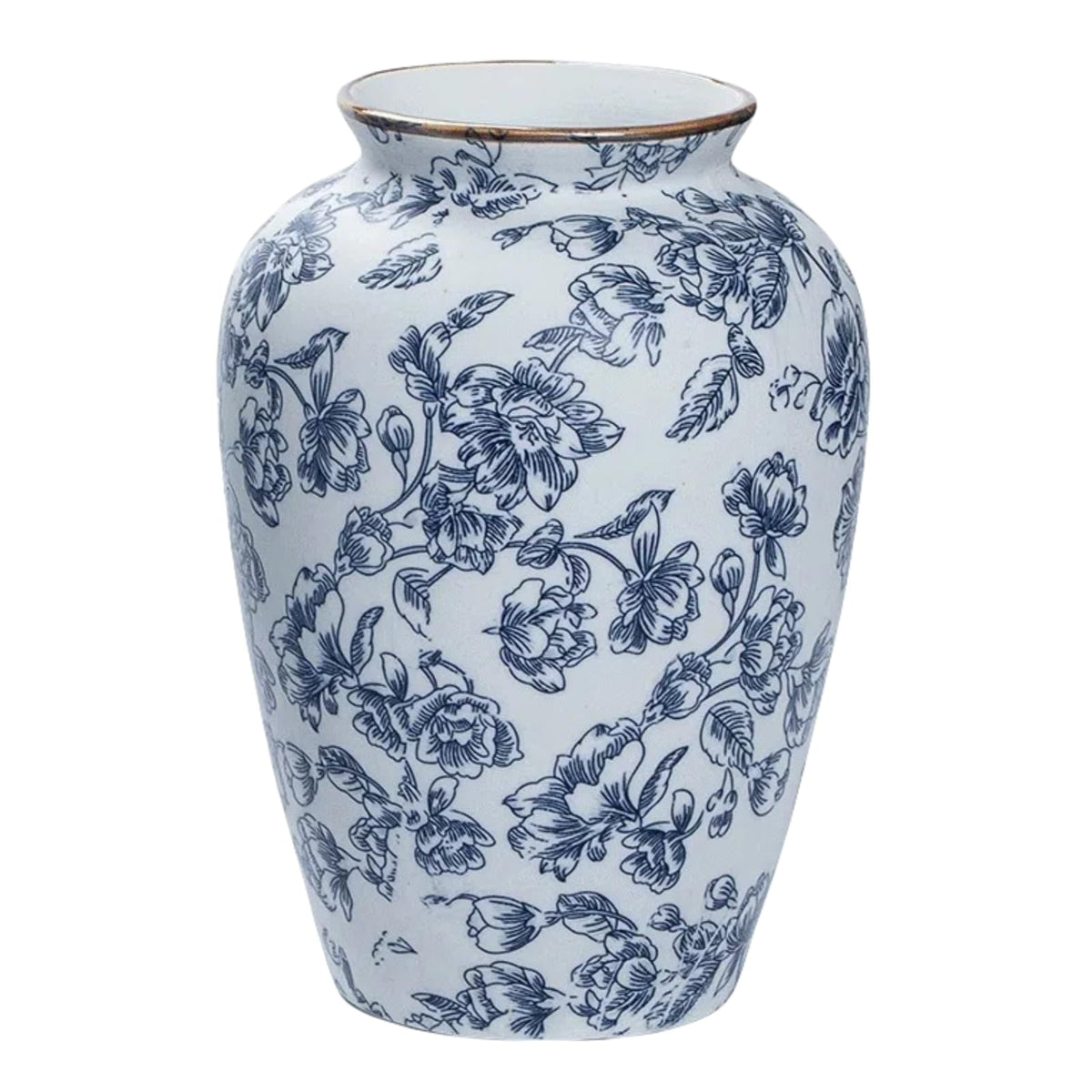 Liiusgelad blue and white chinoiserie vase, front view, ideal for elegant centerpieces.