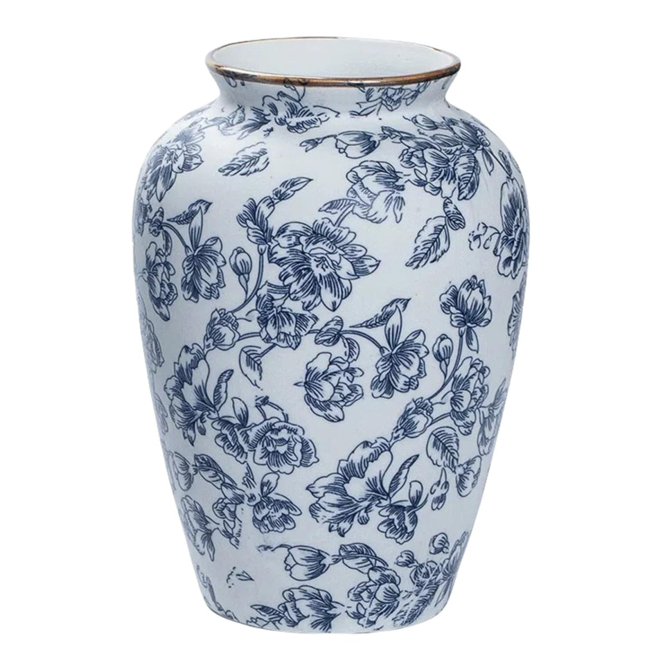 Liiusgelad blue and white chinoiserie vase, front view, ideal for elegant centerpieces.