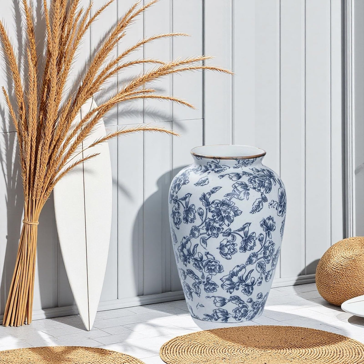 Liiusgelad blue-white vase as standalone decor for shelves.