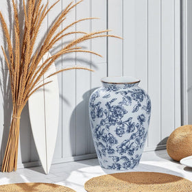 Liiusgelad blue-white vase as standalone decor for shelves.