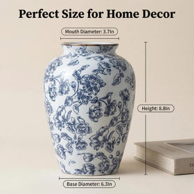 Liiusgelad Delft blue vase with flowers display, perfect for table centerpieces.