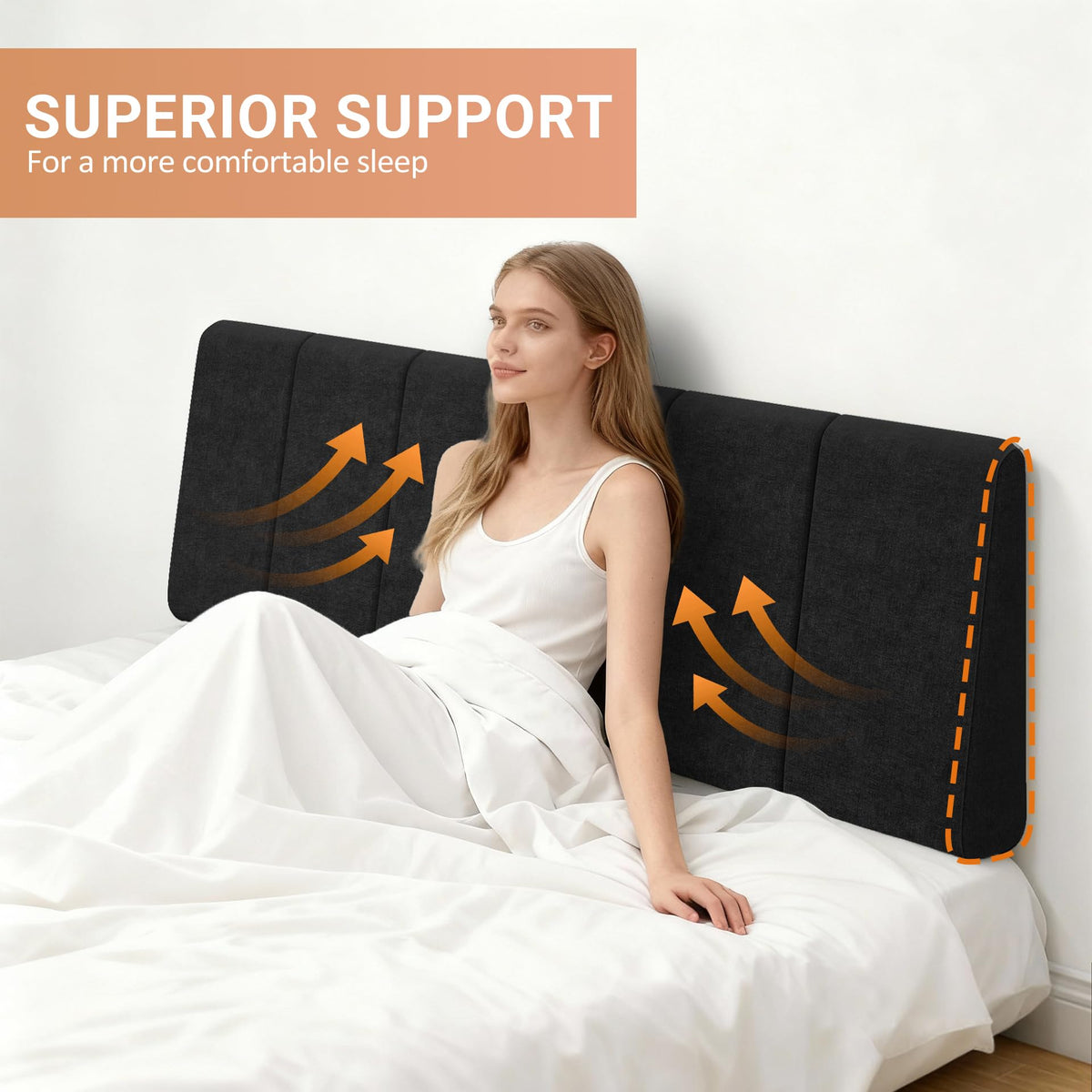 Liiwepo headboard features a 5-inch lumbar support area for lower back relief.