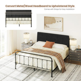 Liiwepo headboard adds contemporary style with textured linen finish.